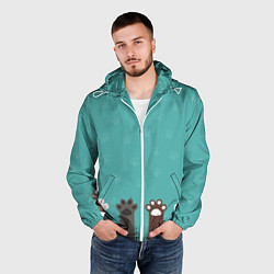 Ветровка с капюшоном мужская Лапки котеек, цвет: 3D-белый — фото 2