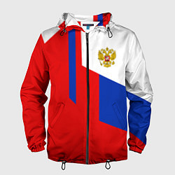 Ветровка с капюшоном мужская Russia: Geometry Tricolor, цвет: 3D-черный
