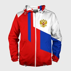 Ветровка с капюшоном мужская Russia: Geometry Tricolor, цвет: 3D-белый
