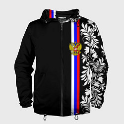 Ветровка с капюшоном мужская Россия: цветочная коллекция, цвет: 3D-черный