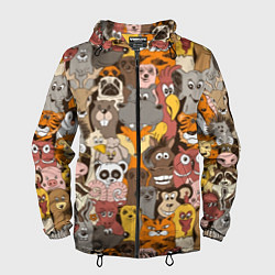 Ветровка с капюшоном мужская Прикольные зверушки, цвет: 3D-черный