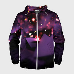 Ветровка с капюшоном мужская Фиолетовая абстракция с блестками, цвет: 3D-белый