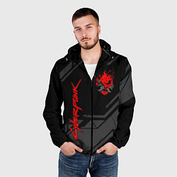 Ветровка с капюшоном мужская Cyberpunk 2077: Grey Samurai, цвет: 3D-черный — фото 2