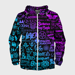 Ветровка с капюшоном мужская ЛОГОТИПЫ РОК ГРУПП, цвет: 3D-белый