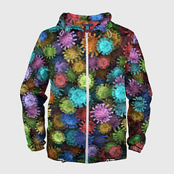 Ветровка с капюшоном мужская Разноцветные вирусы, цвет: 3D-белый