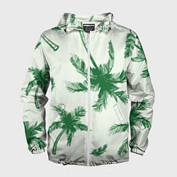 Ветровка с капюшоном мужская Пальмовый рай, цвет: 3D-белый