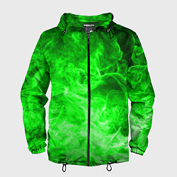 Ветровка с капюшоном мужская ОГОНЬ GREEN NEON, цвет: 3D-черный