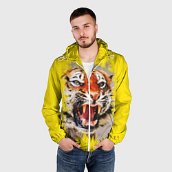 Ветровка с капюшоном мужская Оскал тигра, цвет: 3D-белый — фото 2