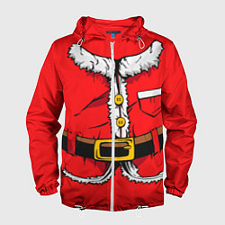 Ветровка с капюшоном мужская Санта Клаус, цвет: 3D-белый