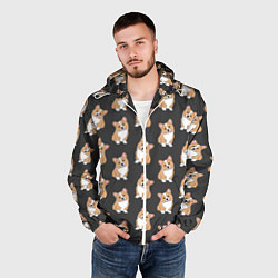 Ветровка с капюшоном мужская Корги малыши, цвет: 3D-белый — фото 2