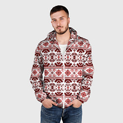 Ветровка с капюшоном мужская Русские народные узоры, цвет: 3D-белый — фото 2