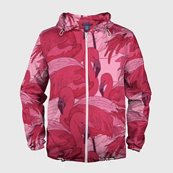 Ветровка с капюшоном мужская Розовые фламинго, цвет: 3D-белый