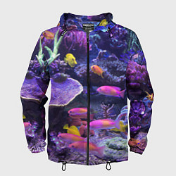 Ветровка с капюшоном мужская Коралловые рыбки, цвет: 3D-черный