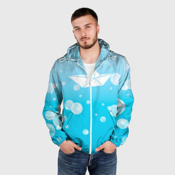 Ветровка с капюшоном мужская Бумажный кораблик, цвет: 3D-белый — фото 2