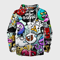 Ветровка с капюшоном мужская Граффити, цвет: 3D-белый