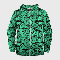Ветровка с капюшоном мужская Зеленый абстрактный узор, цвет: 3D-белый