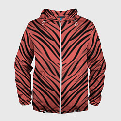 Ветровка с капюшоном мужская Полосатый тигровый узор, цвет: 3D-белый