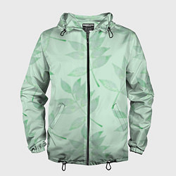 Ветровка с капюшоном мужская Зеленые листья, цвет: 3D-черный