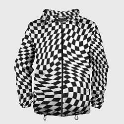 Ветровка с капюшоном мужская Черно-белая клетка Black and white squares, цвет: 3D-черный