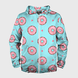 Ветровка с капюшоном мужская Розовые пончики, цвет: 3D-белый