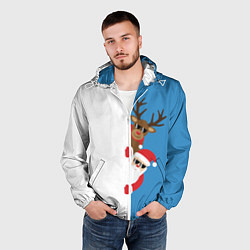 Ветровка с капюшоном мужская Крутые Санта и Олень, цвет: 3D-белый — фото 2