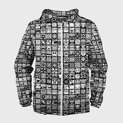 Ветровка с капюшоном мужская Geometry Dash: BW Pattern, цвет: 3D-белый