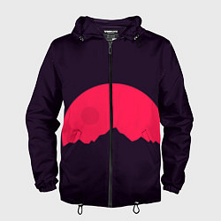 Ветровка с капюшоном мужская Красная луна над сумеречными горами, цвет: 3D-черный