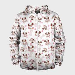 Ветровка с капюшоном мужская Милые щенята, цвет: 3D-белый
