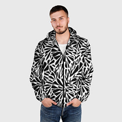 Ветровка с капюшоном мужская Черно белый абстрактный узор, цвет: 3D-черный — фото 2