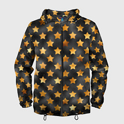 Ветровка с капюшоном мужская Золотые звезды на черном, цвет: 3D-черный