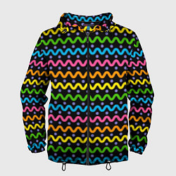 Ветровка с капюшоном мужская Разноцветные волнистые линии, цвет: 3D-черный