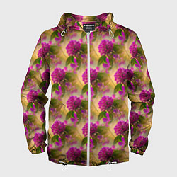 Ветровка с капюшоном мужская Фиолетовые цветочки 3d, цвет: 3D-белый