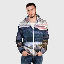 Ветровка с капюшоном мужская Горы на закате, цвет: 3D-белый — фото 2