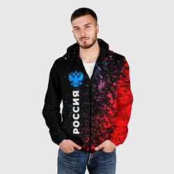 Ветровка с капюшоном мужская РОССИЯ - ГЕРБ Арт Вертикально, цвет: 3D-черный — фото 2