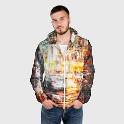 Ветровка с капюшоном мужская Неоновый город ночью, цвет: 3D-белый — фото 2