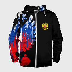 Ветровка с капюшоном мужская Герб russia, цвет: 3D-белый