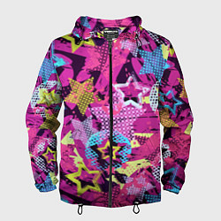 Ветровка с капюшоном мужская Star Colorful Pattern Fashion Neon, цвет: 3D-черный