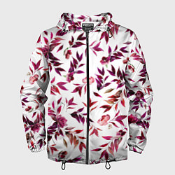 Ветровка с капюшоном мужская Цветы Летние Розовые, цвет: 3D-черный
