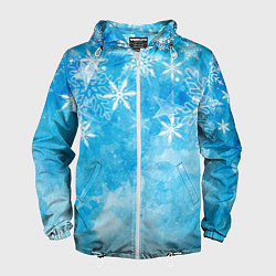 Ветровка с капюшоном мужская Новогодние снежинки, цвет: 3D-белый