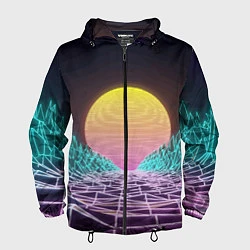 Ветровка с капюшоном мужская Vaporwave Закат солнца в горах Neon, цвет: 3D-черный