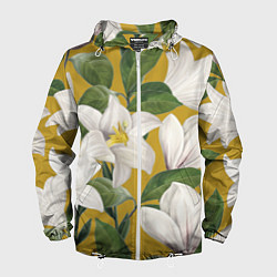 Ветровка с капюшоном мужская Цветы Белые Лилии, цвет: 3D-белый