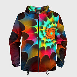 Ветровка с капюшоном мужская Красочная неоновая спираль Colorful neon spiral, цвет: 3D-черный