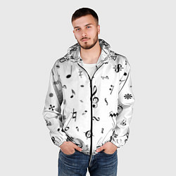 Ветровка с капюшоном мужская Нотные Знаки Черные на Белом, цвет: 3D-черный — фото 2