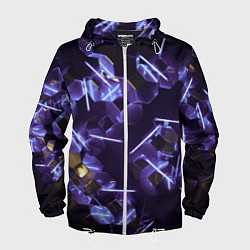 Ветровка с капюшоном мужская Неоновые фигуры с лазерами - Фиолетовый, цвет: 3D-белый