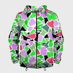 Ветровка с капюшоном мужская Abstract pattern green pink spots, цвет: 3D-черный