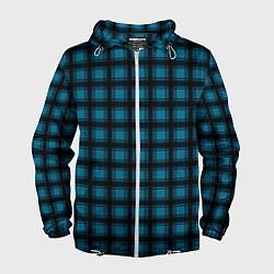 Ветровка с капюшоном мужская Black and blue plaid, цвет: 3D-белый