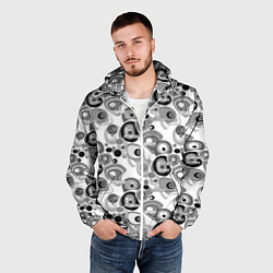 Ветровка с капюшоном мужская Black and white sport pattern, цвет: 3D-белый — фото 2