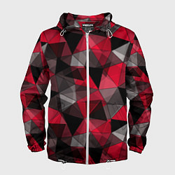 Ветровка с капюшоном мужская Красно-серый геометрический, цвет: 3D-белый