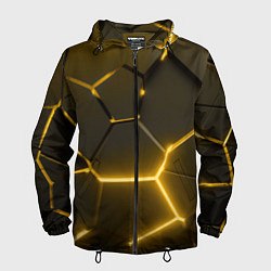 Ветровка с капюшоном мужская Золотые неоновые геометрические плиты, цвет: 3D-черный