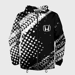 Ветровка с капюшоном мужская Honda - белые следы шин, цвет: 3D-черный